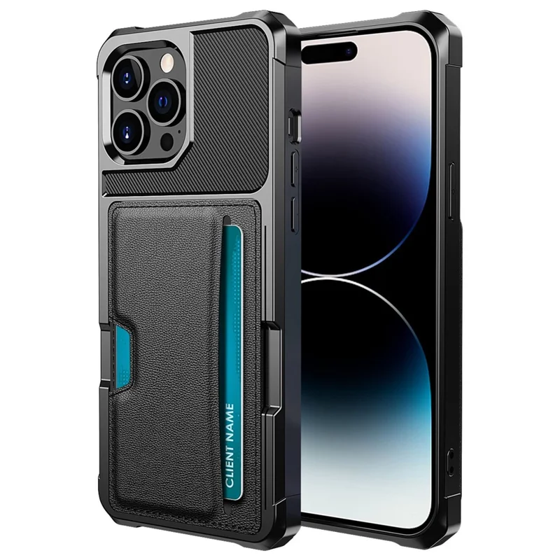 Para iPhone 14 Pro ZM02 Reforçado Canto Caso de Telefone Slot de Cartão PU Couro + TPU Anti-queda Tampa Traseira