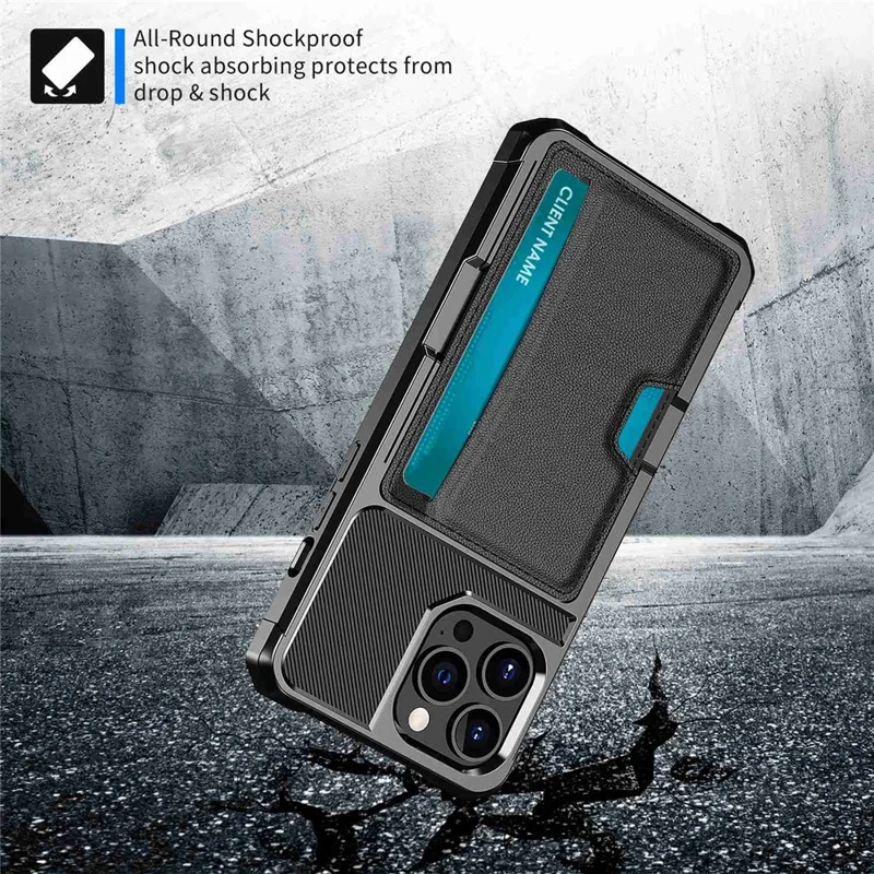 Para iPhone 14 Pro ZM02 Reforçado Canto Caso de Telefone Slot de Cartão PU Couro + TPU Anti-queda Tampa Traseira