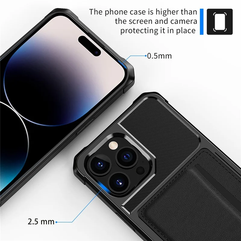 Para iPhone 14 Pro ZM02 Reforçado Canto Caso de Telefone Slot de Cartão PU Couro + TPU Anti-queda Tampa Traseira