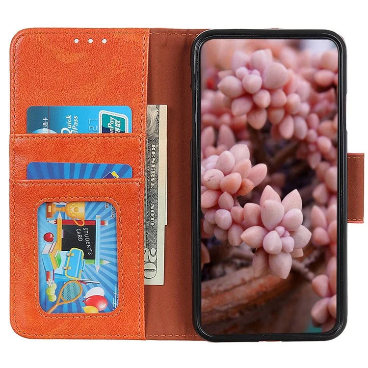 For OnePlus Nord CE4 Lite 5G / Oppo K12x 5G (China) Wallet Case Nappa Texture Split Leather Phone Cover - Orange