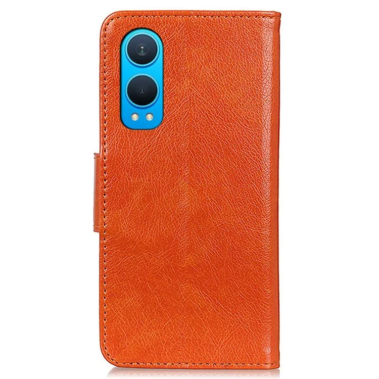 For OnePlus Nord CE4 Lite 5G / Oppo K12x 5G (China) Wallet Case Nappa Texture Split Leather Phone Cover - Orange