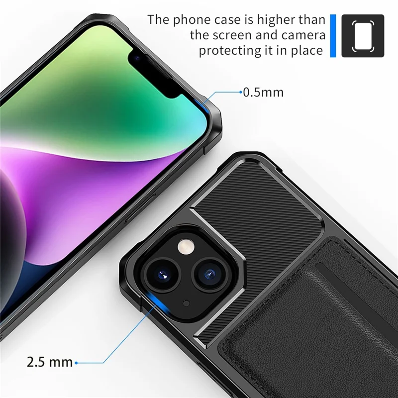 For iPhone 14 ZM02 Card Slot Phone Case Enhanced Corner PU Leather + TPU Cover with Car Mount Metal Sheet