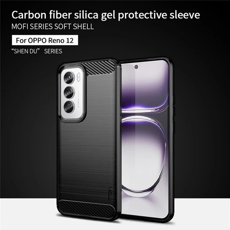 MOFI JK TPU Series-1 For Oppo Reno12 5G (Global) Case Carbon Fiber Texture TPU Soft Phone Cover - Black