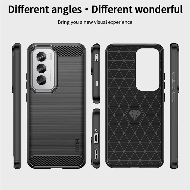MOFI JK TPU Series-1 For Oppo Reno12 5G (Global) Case Carbon Fiber Texture TPU Soft Phone Cover - Black