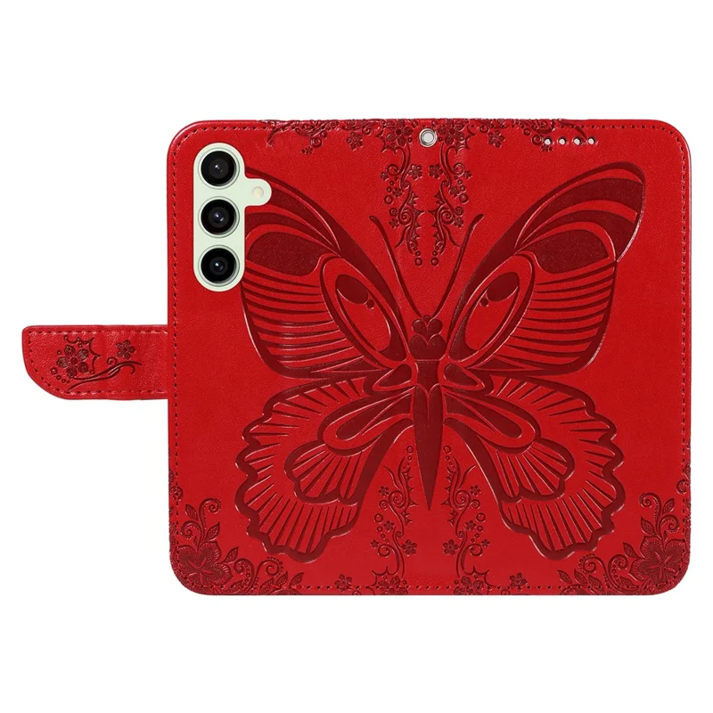 For Samsung Galaxy S24 FE Case Stand PU Leather Wallet Phone Cover Butterfly Pattern - Red
