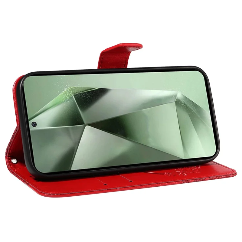 For Samsung Galaxy S24 FE Case Stand PU Leather Wallet Phone Cover Butterfly Pattern - Red