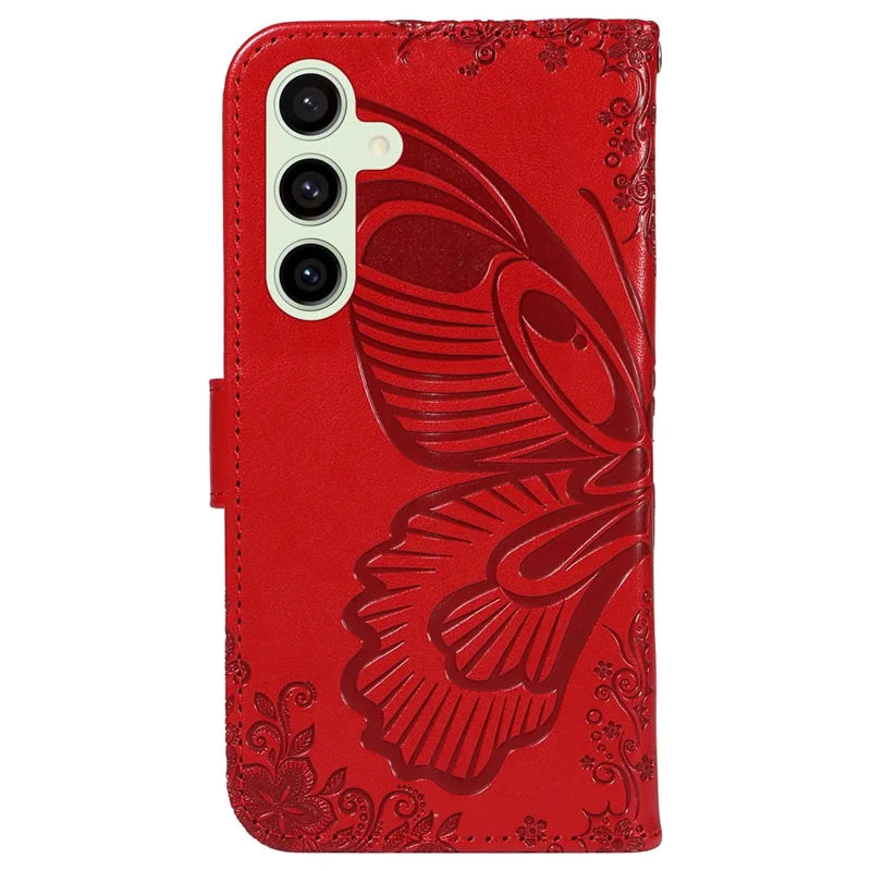 For Samsung Galaxy S24 FE Case Stand PU Leather Wallet Phone Cover Butterfly Pattern - Red