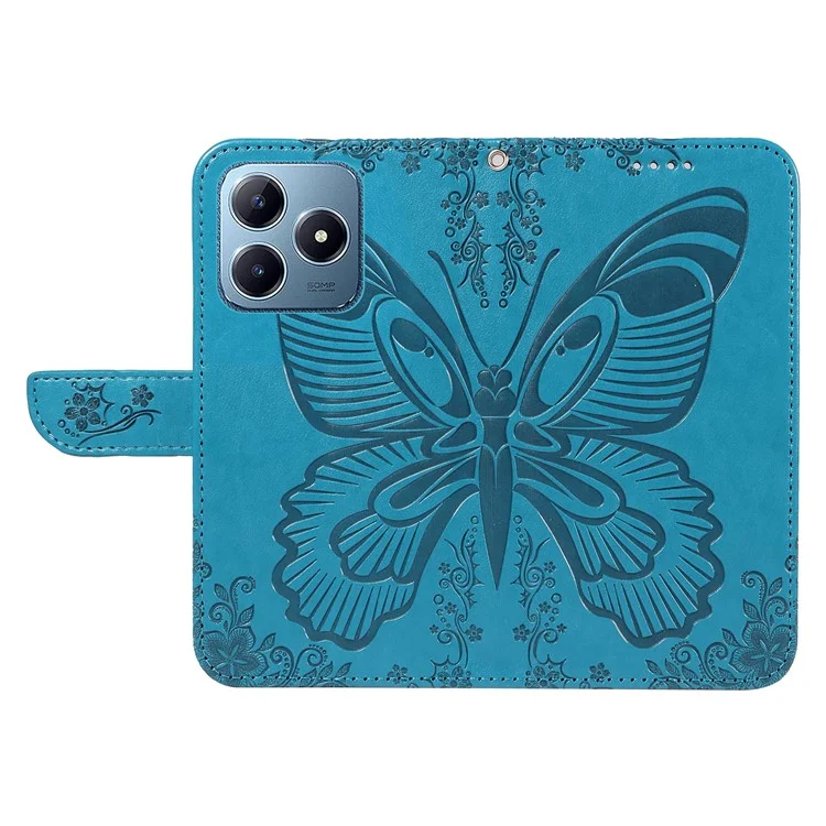 Para Realme C63 4G / C61 4G Case Butterfly PU Leather Phone Cover Stand Card Holder - Azul
