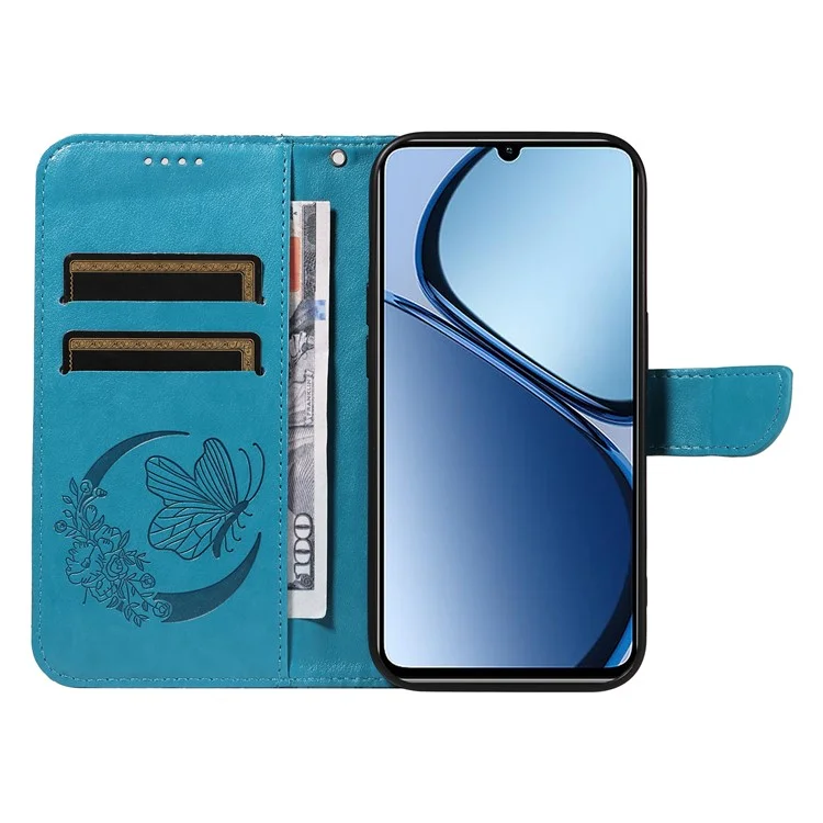 Para Realme C63 4G / C61 4G Case Butterfly PU Leather Phone Cover Stand Card Holder - Azul