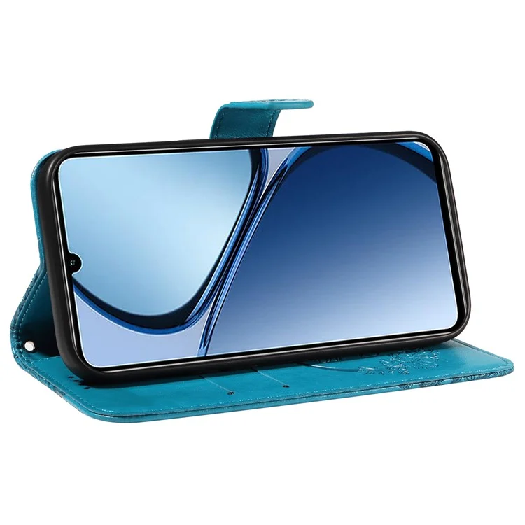 Para Realme C63 4G / C61 4G Case Butterfly PU Leather Phone Cover Stand Card Holder - Azul