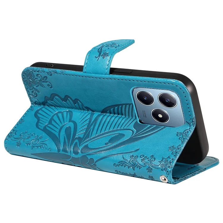Para Realme C63 4G / C61 4G Case Butterfly PU Leather Phone Cover Stand Card Holder - Azul
