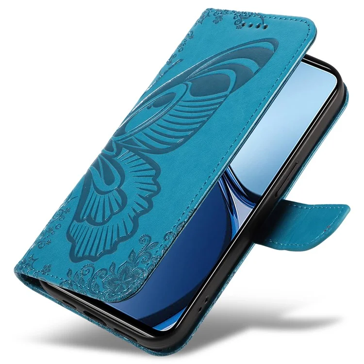 Para Realme C63 4G / C61 4G Case Butterfly PU Leather Phone Cover Stand Card Holder - Azul