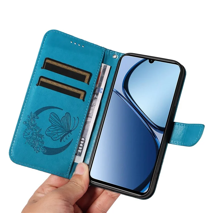 Para Realme C63 4G / C61 4G Case Butterfly PU Leather Phone Cover Stand Card Holder - Azul