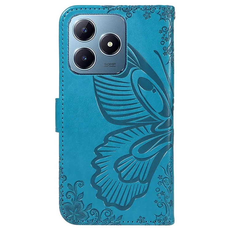 Para Realme C63 4G / C61 4G Case Butterfly PU Leather Phone Cover Stand Card Holder - Azul