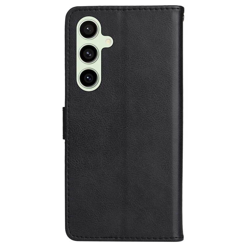 For Samsung Galaxy S24 FE Case Solid Color Leather Mobile Cover Wallet Stand with Strap - Black