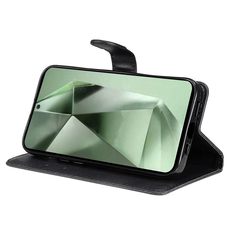 For Samsung Galaxy S24 FE Case Solid Color Leather Mobile Cover Wallet Stand with Strap - Black