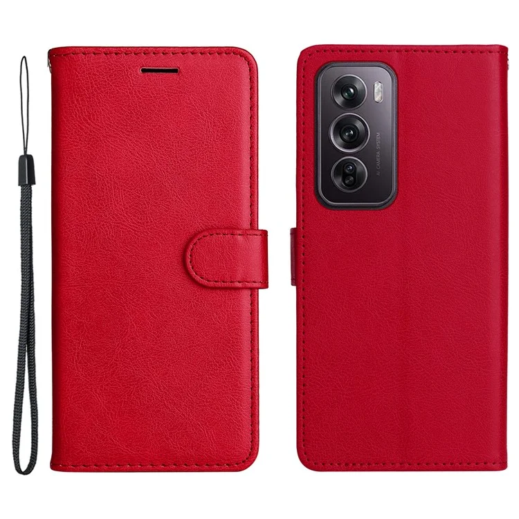 KT Leather Series-2 para Oppo Reno12 Pro 5G (China) / (Global) Capa Folio de Couro com Alça - Vermelho