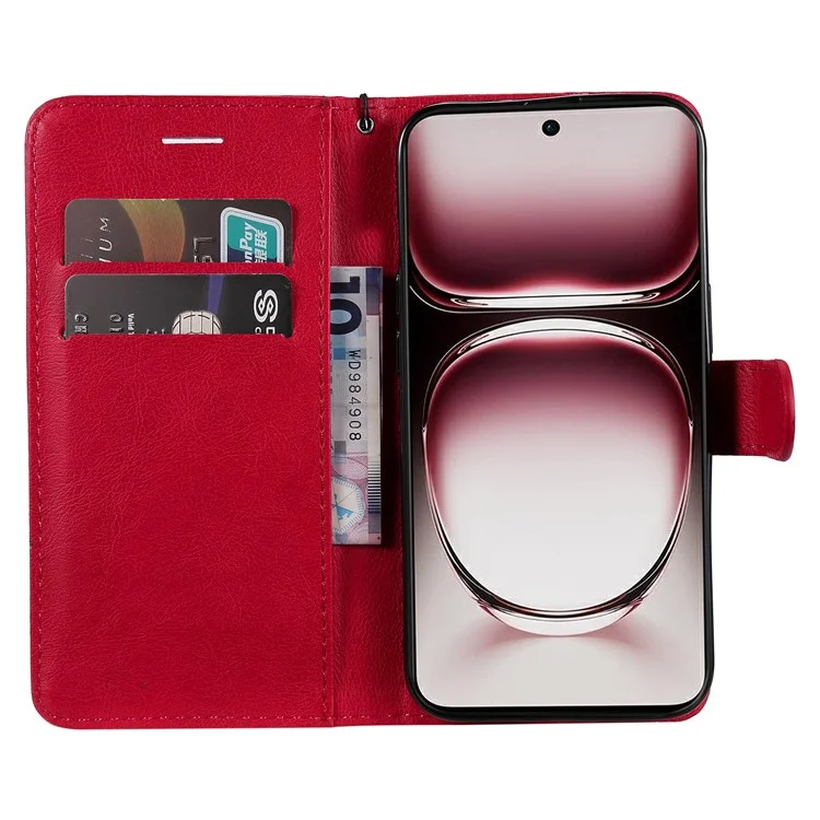 KT Leather Series-2 para Oppo Reno12 Pro 5G (China) / (Global) Capa Folio de Couro com Alça - Vermelho