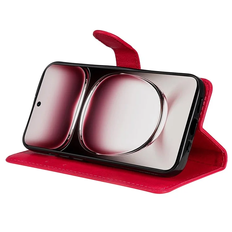 KT Leather Series-2 para Oppo Reno12 Pro 5G (China) / (Global) Capa Folio de Couro com Alça - Vermelho