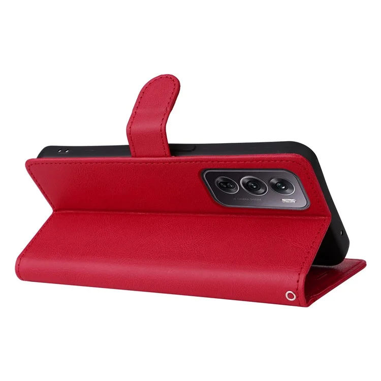 KT Leather Series-2 para Oppo Reno12 Pro 5G (China) / (Global) Capa Folio de Couro com Alça - Vermelho