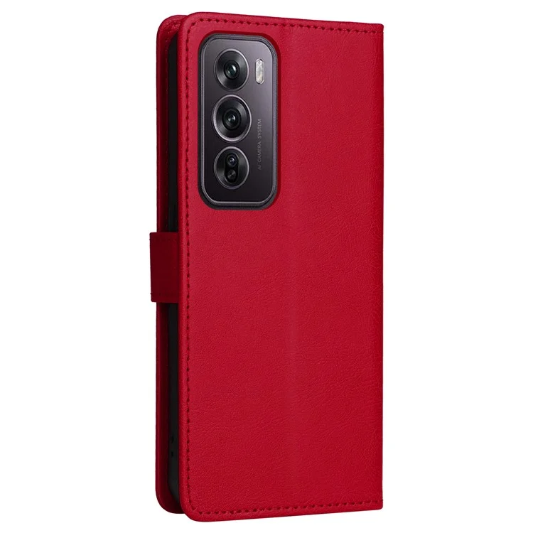 KT Leather Series-2 para Oppo Reno12 Pro 5G (China) / (Global) Capa Folio de Couro com Alça - Vermelho