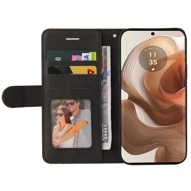 KT Leather Series-1 Per Motorola Edge 50 Ultra 5G / Moto X50 Ultra 5G Cover in Pelle Effetto Colore - Nero