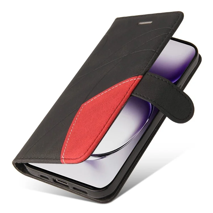 For Oppo Reno12 5G (Global) Leather Case Wallet Stand Color Splicing Phone Cover  - Black