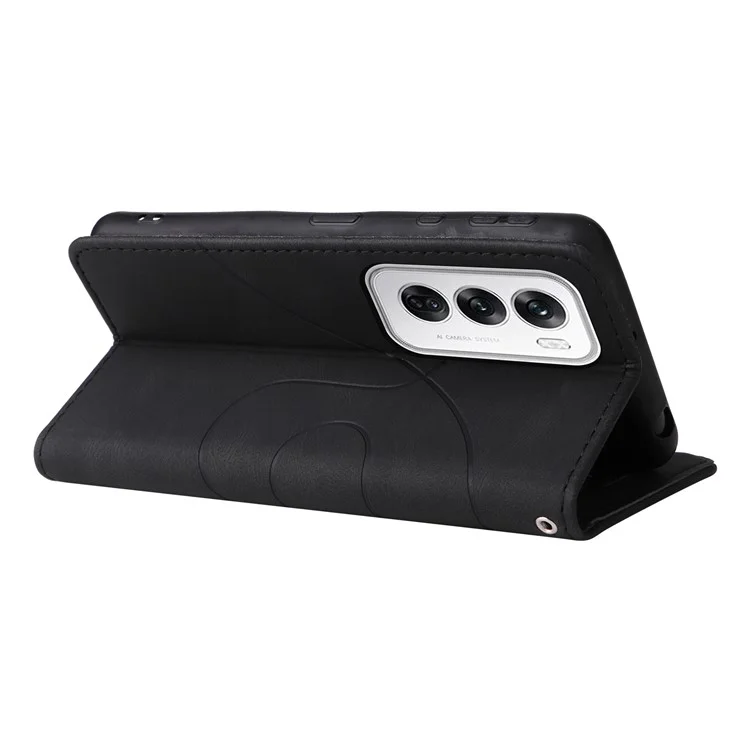 For Oppo Reno12 5G (Global) Leather Case Wallet Stand Color Splicing Phone Cover  - Black