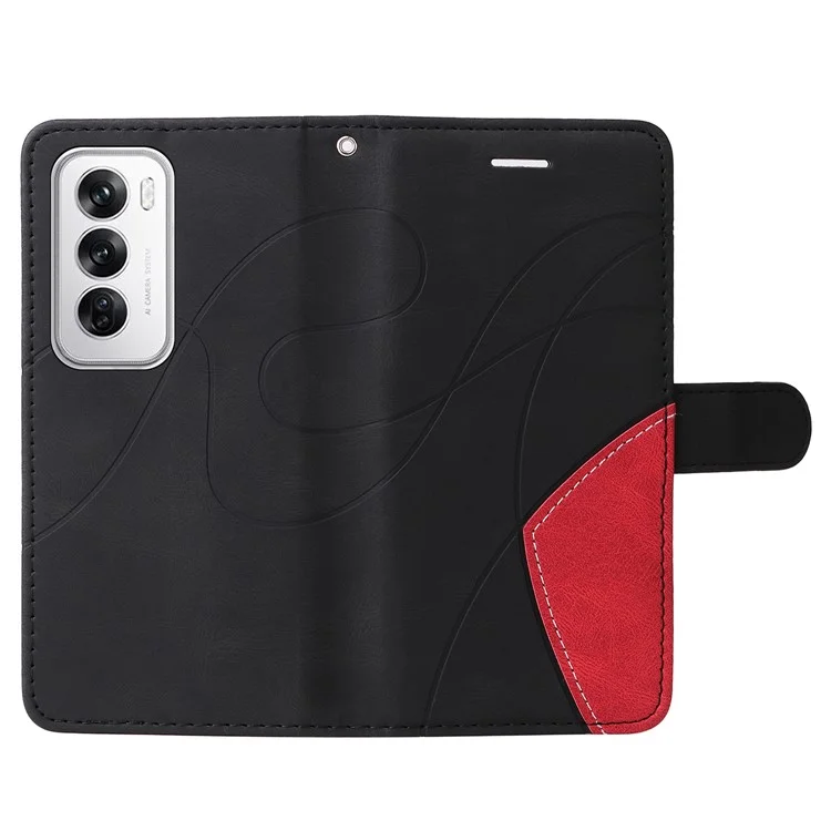 For Oppo Reno12 5G (Global) Leather Case Wallet Stand Color Splicing Phone Cover  - Black