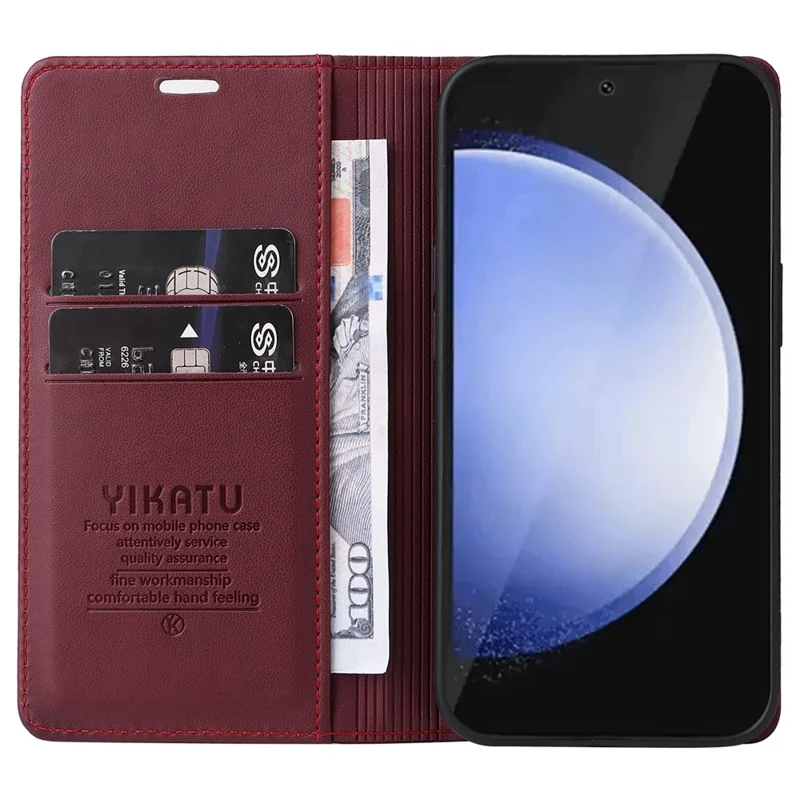 YIKATU YK-001 Für Samsung Galaxy S24 FE Hülle Ständer Magnetische Absorption Leder Handyhülle - Weinrot