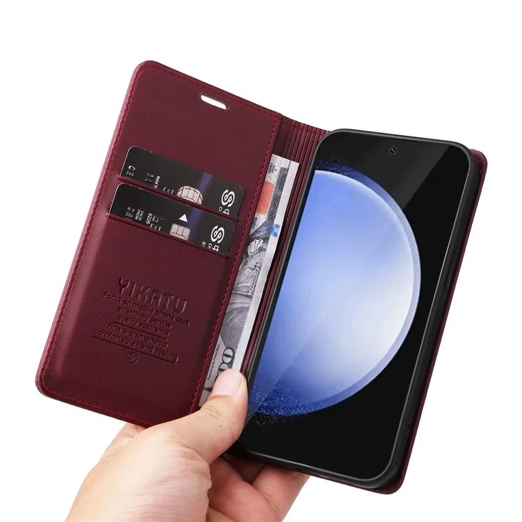 YIKATU YK-001 Für Samsung Galaxy S24 FE Hülle Ständer Magnetische Absorption Leder Handyhülle - Weinrot