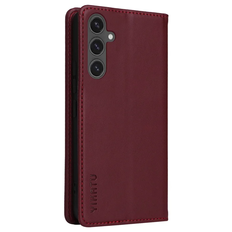 YIKATU YK-001 Für Samsung Galaxy S24 FE Hülle Ständer Magnetische Absorption Leder Handyhülle - Weinrot