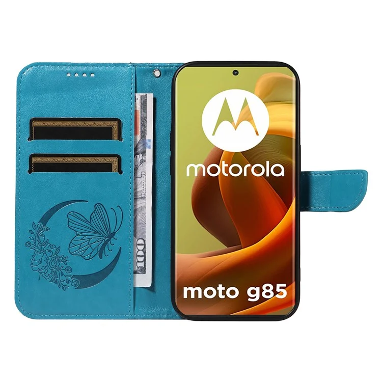Para Motorola Moto G85 5G / S50 Neo 5G Funda Imprimir Mariposa Cuero PU Cartera Tapa Móvil - Azul