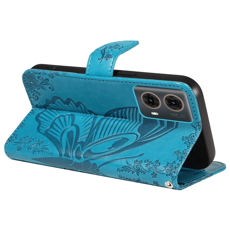 Para Motorola Moto G85 5G / S50 Neo 5G Funda Imprimir Mariposa Cuero PU Cartera Tapa Móvil - Azul