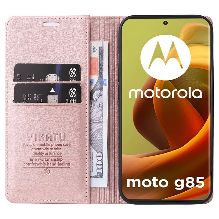 YIKATU YK-001 Для Motorola Moto G85 5G / S50 Neo 5G Чехол-книжка Сильный магнитный кожаный чехол для телефона - Rose Gold