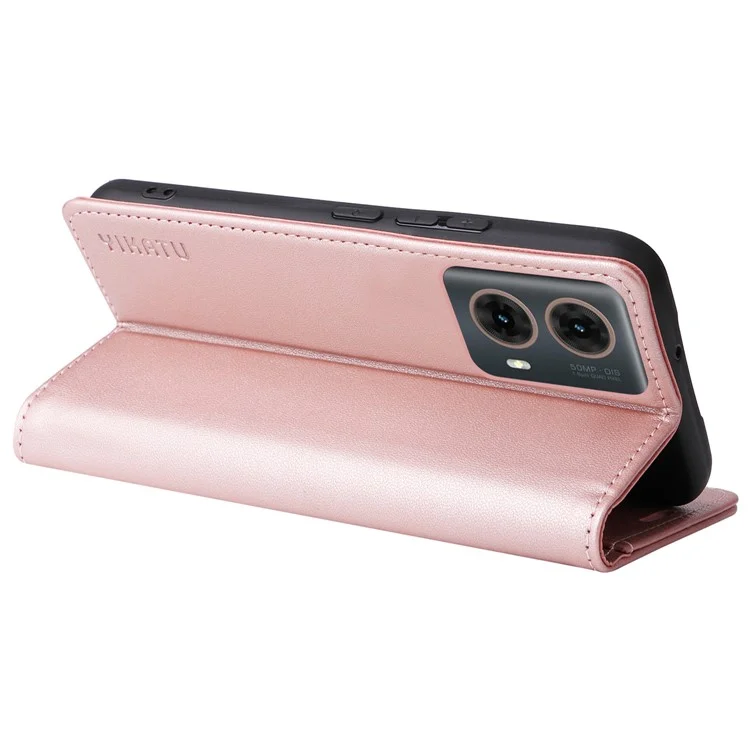 YIKATU YK-001 Для Motorola Moto G85 5G / S50 Neo 5G Чехол-книжка Сильный магнитный кожаный чехол для телефона - Rose Gold