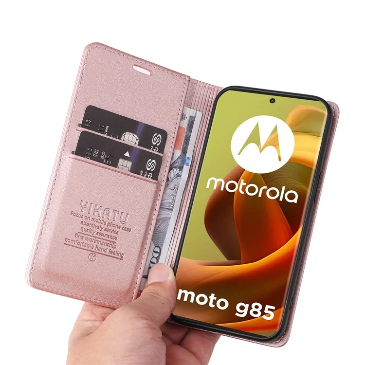 YIKATU YK-001 Для Motorola Moto G85 5G / S50 Neo 5G Чехол-книжка Сильный магнитный кожаный чехол для телефона - Rose Gold
