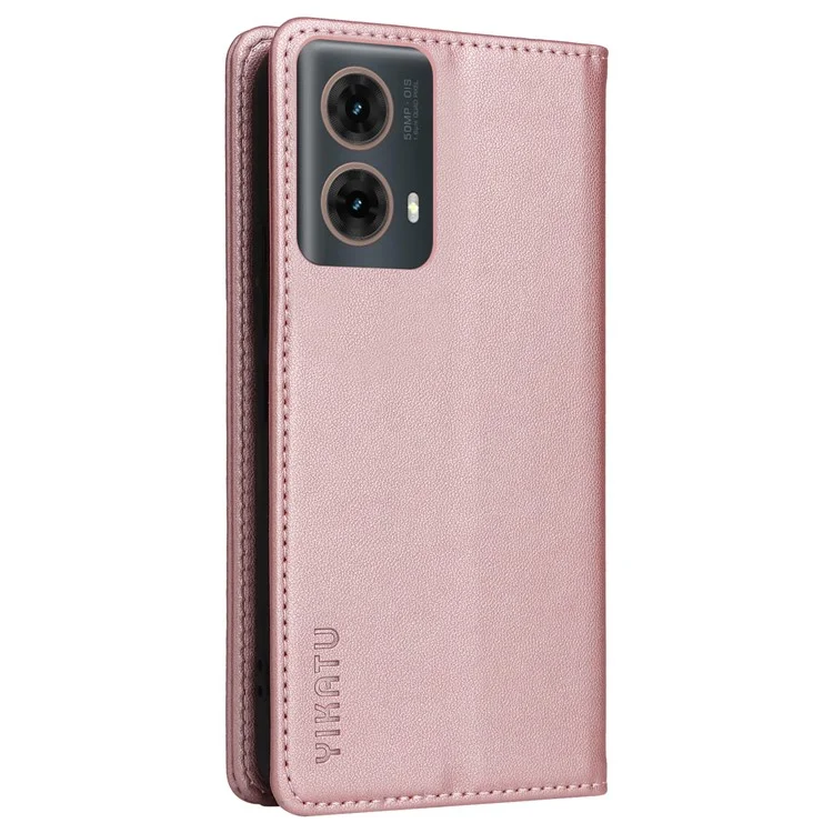 YIKATU YK-001 Для Motorola Moto G85 5G / S50 Neo 5G Чехол-книжка Сильный магнитный кожаный чехол для телефона - Rose Gold