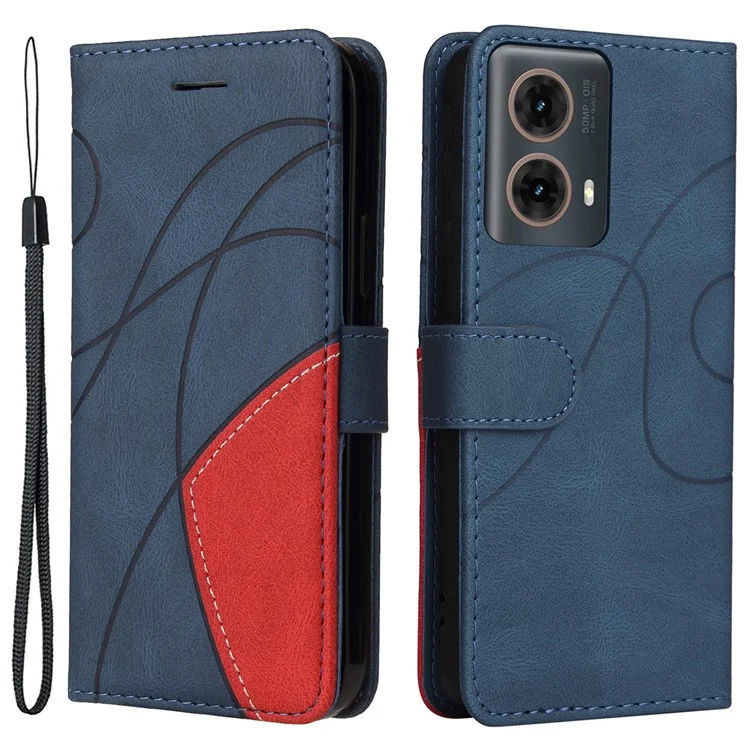 KT Leather Series-1 Para Motorola Moto G85 5G / S50 Neo 5G Capa Carteira de Couro com Cor Contrastante - Azul