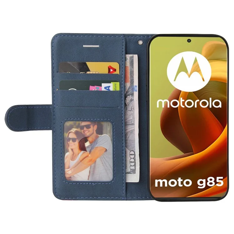 KT Leather Series-1 Para Motorola Moto G85 5G / S50 Neo 5G Capa Carteira de Couro com Cor Contrastante - Azul