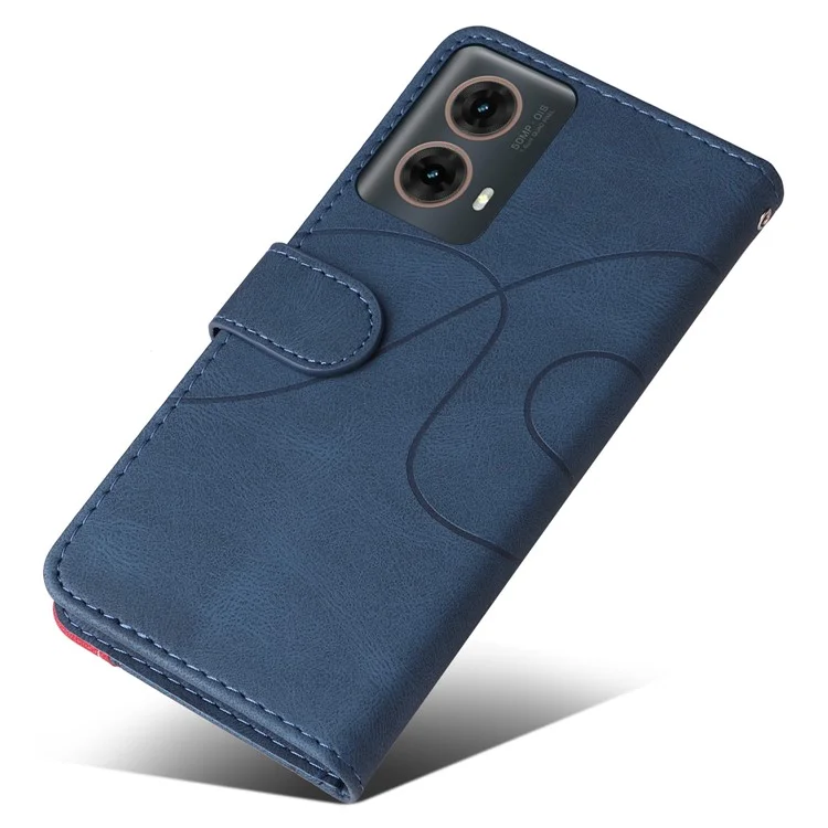 KT Leather Series-1 Para Motorola Moto G85 5G / S50 Neo 5G Capa Carteira de Couro com Cor Contrastante - Azul