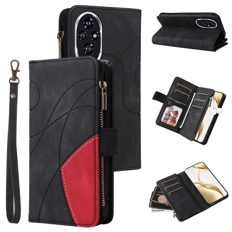 KT Multi-Function Series-5 For Honor 200 5G Cover PU Leather Dual Color Splicing Cell Phone Case - Preto