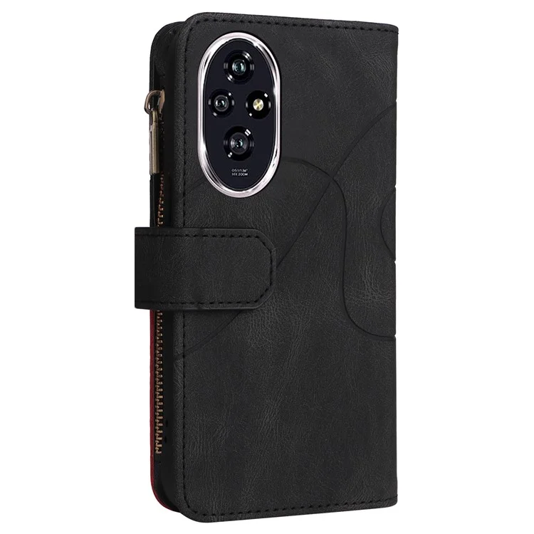 KT Multi-Function Series-5 For Honor 200 5G Cover PU Leather Dual Color Splicing Cell Phone Case - Preto