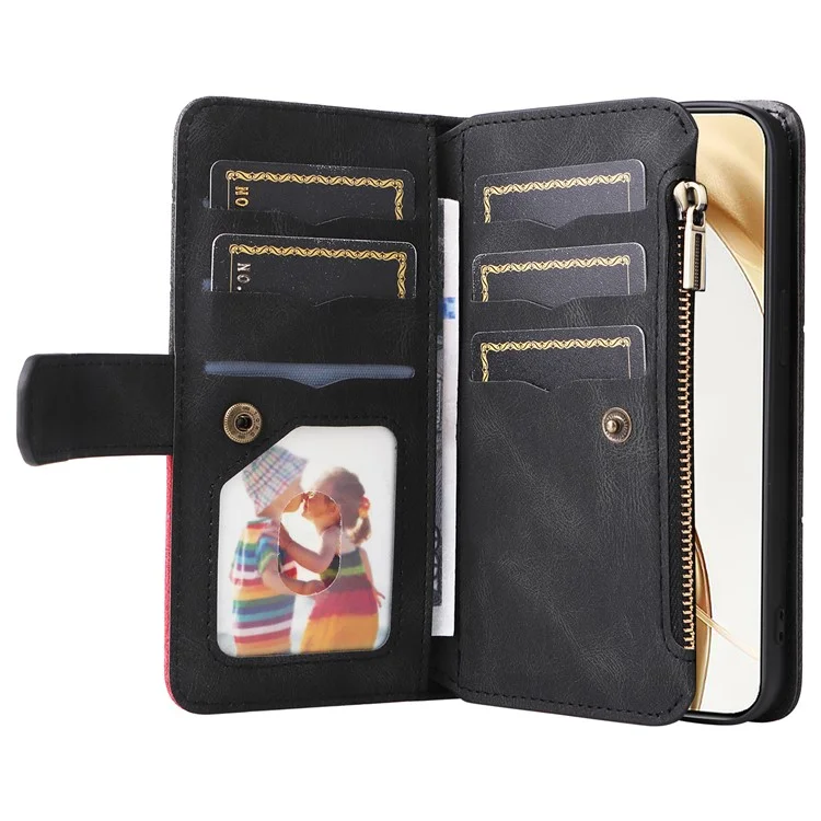 KT Multi-Function Series-5 For Honor 200 5G Cover PU Leather Dual Color Splicing Cell Phone Case - Preto