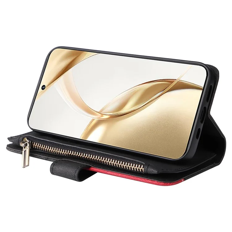 KT Multi-Function Series-5 For Honor 200 5G Cover PU Leather Dual Color Splicing Cell Phone Case - Preto