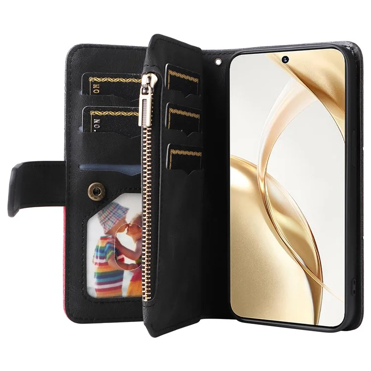 KT Multi-Function Series-5 For Honor 200 5G Cover PU Leather Dual Color Splicing Cell Phone Case - Preto