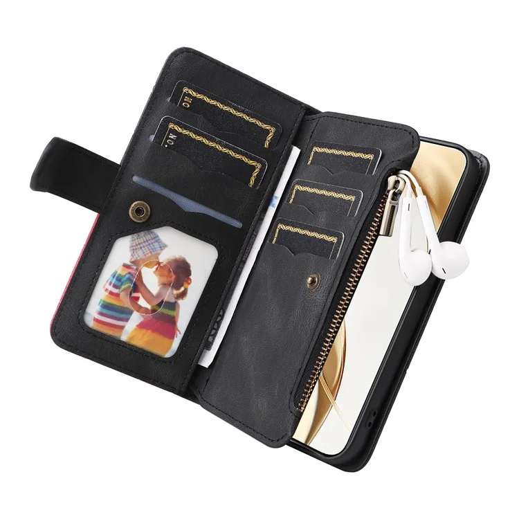 KT Multi-Function Series-5 For Honor 200 5G Cover PU Leather Dual Color Splicing Cell Phone Case - Preto