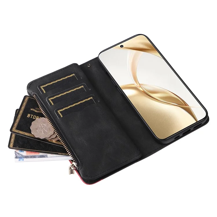 KT Multi-Function Series-5 For Honor 200 5G Cover PU Leather Dual Color Splicing Cell Phone Case - Preto