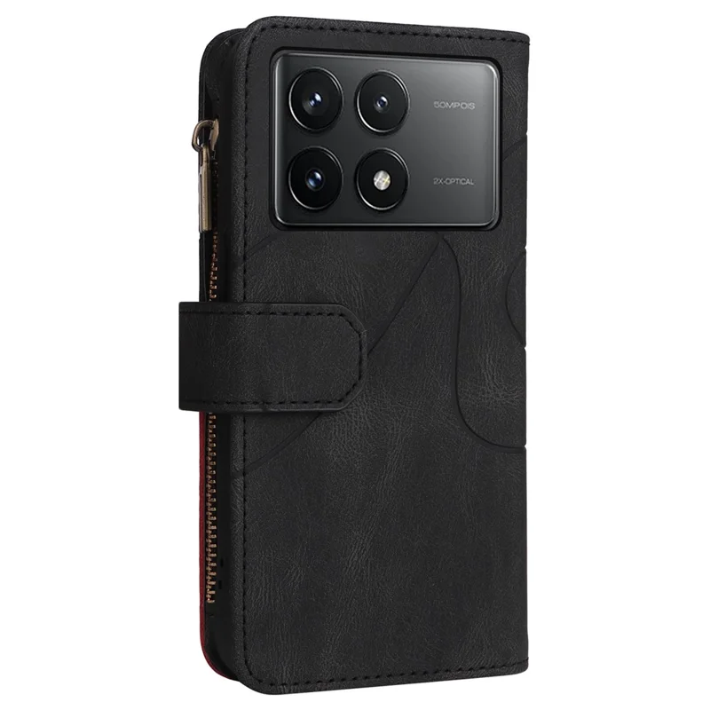 For Xiaomi Redmi K70 5G / K70 Pro 5G / Poco F6 Pro 5G Leather Case with Strap Zipper 9 Card Slot Phone Cover Stand - Black