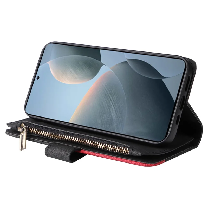 For Xiaomi Redmi K70 5G / K70 Pro 5G / Poco F6 Pro 5G Leather Case with Strap Zipper 9 Card Slot Phone Cover Stand - Black
